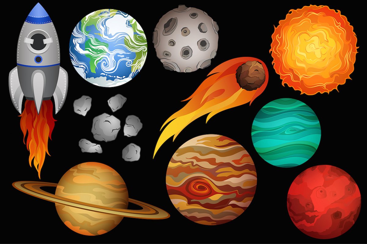 外太空星球行星空间设计元素 Space Clipart Vector, PNG & JPG Set