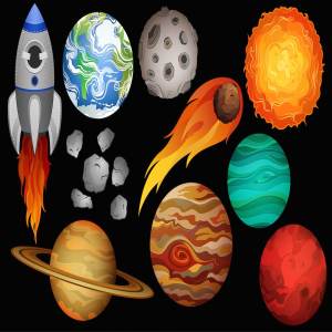 外太空星球行星空间设计元素 Space Clipart Vector, PNG & JPG Set