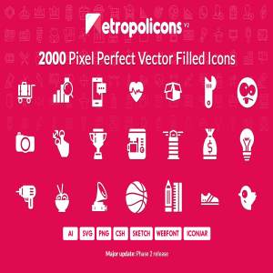 2000枚完美像素填充图标 2000 Filled Icons Set Metropolicons