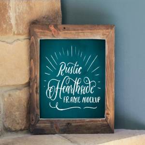 西式壁炉画框样机木板 8×10 Rustic Hearthside Frame Mockup