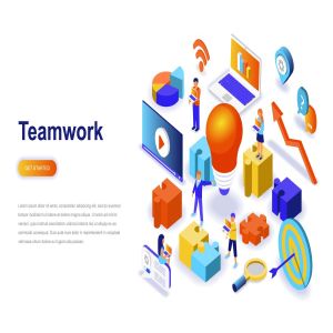 团队协作等距概念插画 Teamwork Isometric Concept