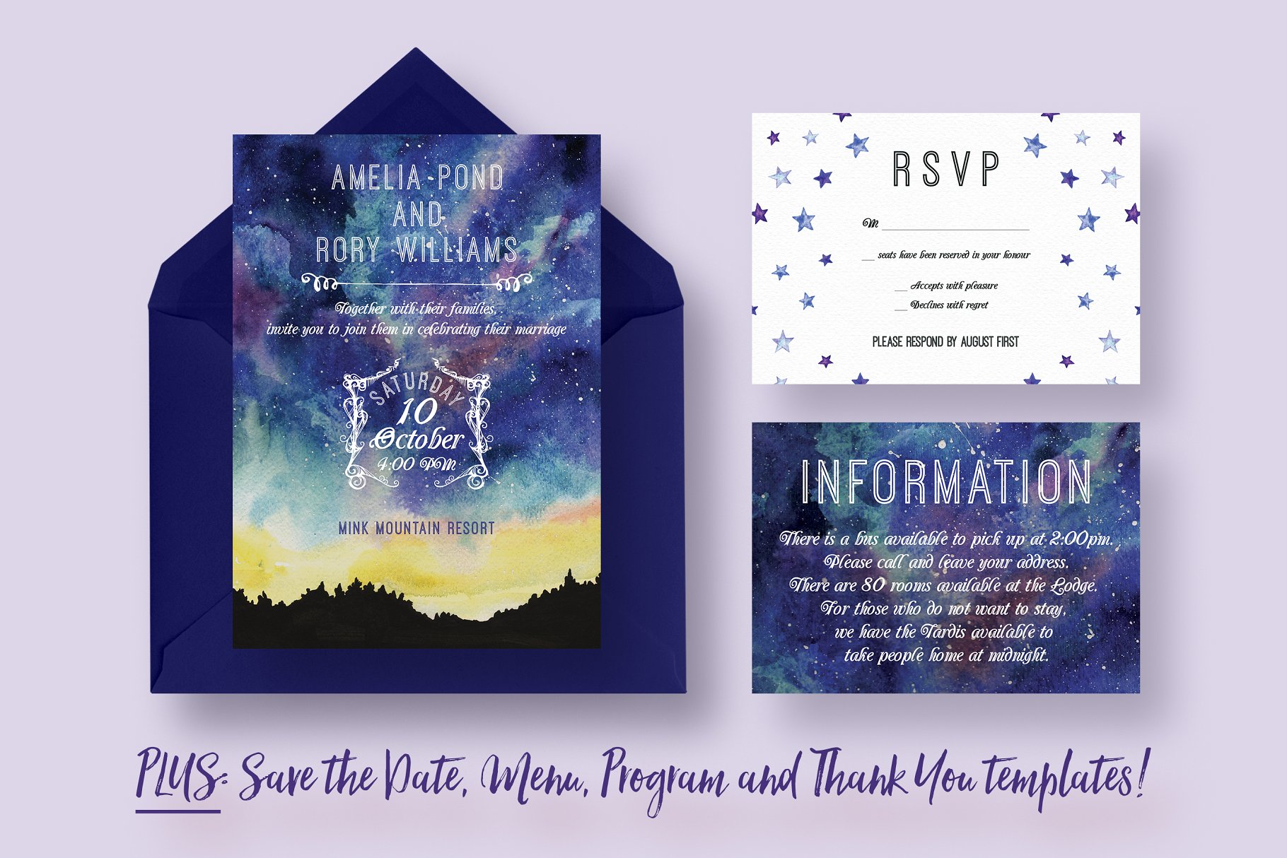 星空主题婚礼邀请函设计模板 Starry Sky Wedding Suite