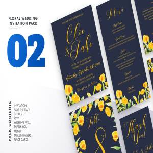 水彩花饰婚礼邀请物料模板 Floral Wedding Invitation Set Vol.2