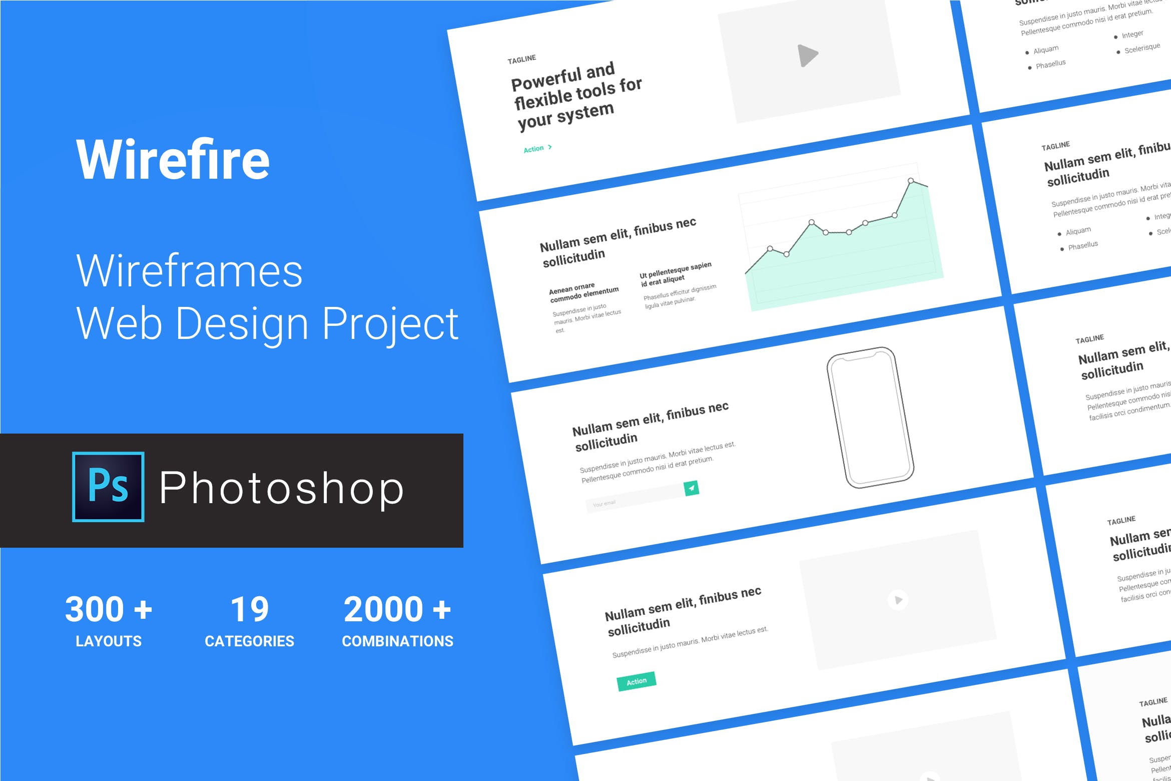 网站设计项目必备网站设计线框图PSD模板 Wireframe Web Design Project 300++ PSD Version