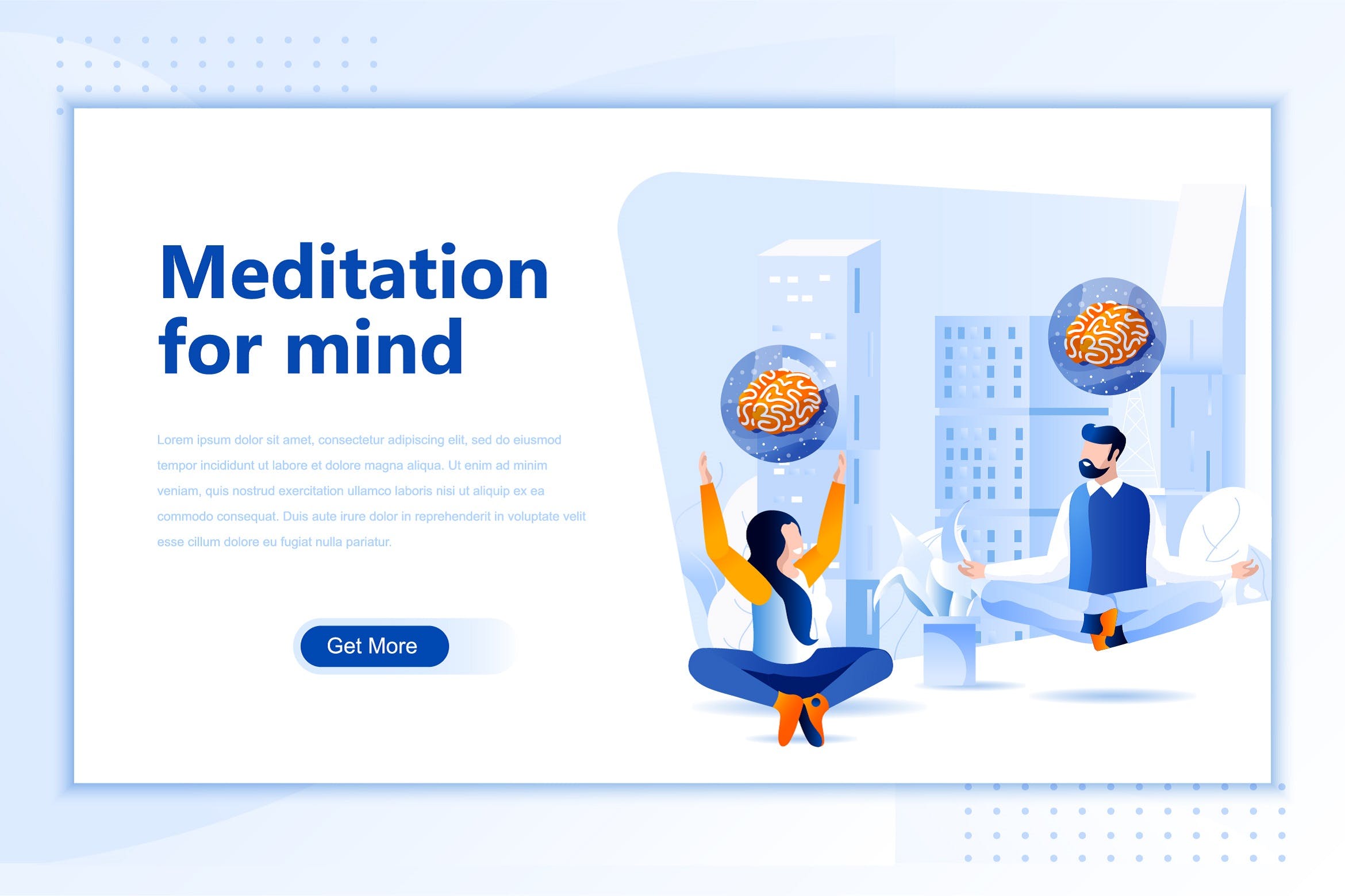 冥想训练场景网站设计矢量插画素材 Meditation Mind Flat Landing Page Header