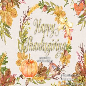 感恩节主题花卉水彩手绘矢量素材 Watercolor “Happy Thanksgiving” design插图2