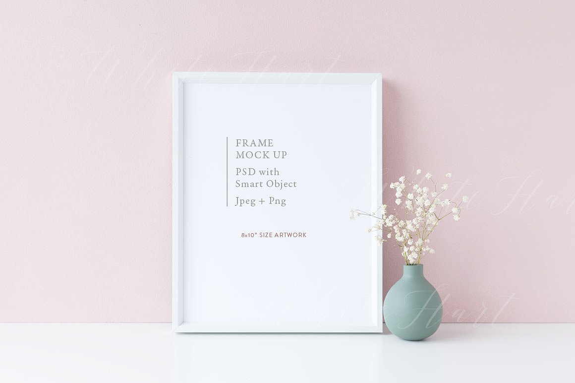 白色框架8 x10画框样机模板 White 8×10″ frame mock up