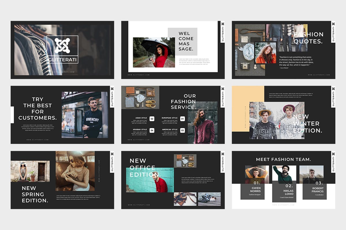 时尚行业主题PPT模板下载 Gliiterati : Fashion Powerpoint Presentation