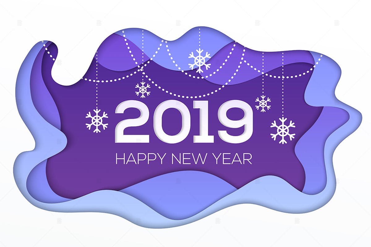 2019年新年剪纸风格插画设计 Happy New Year 2019 – paper cut illustration