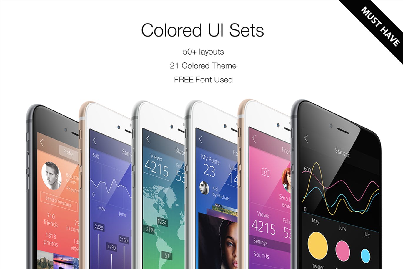 多用途彩色设计APP应用UI设计模板素材合集 Colored UI Sets 21 Color