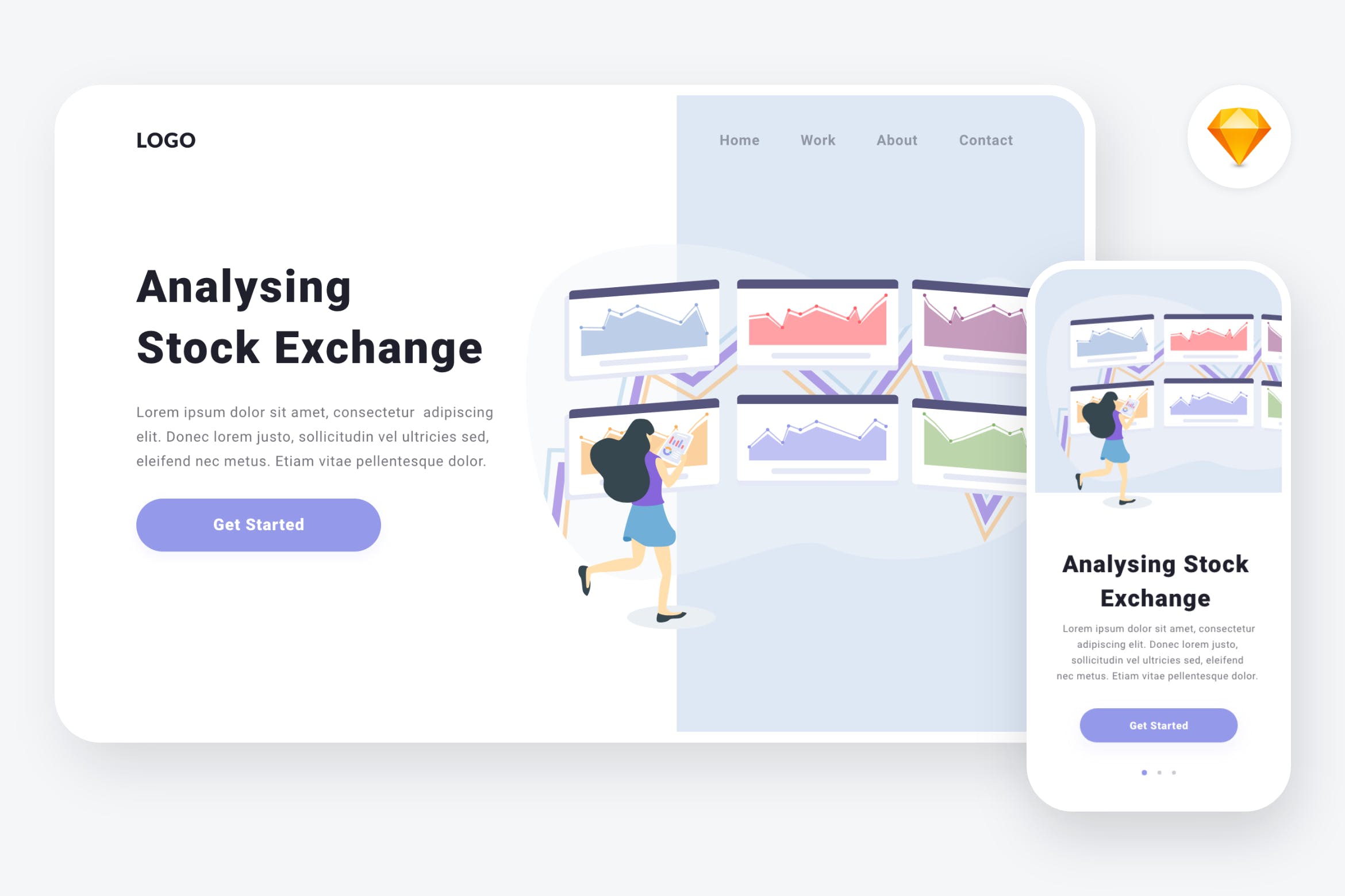 证券交易所数据分析主题Web&APP插画设计素材[SKETCH&SVG] Analysing stock exchange illustration (Sketch,SVG)