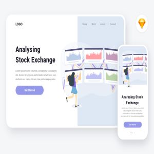 证券交易所数据分析主题Web&APP插画设计素材[SKETCH&SVG] Analysing stock exchange illustration (Sketch,SVG)