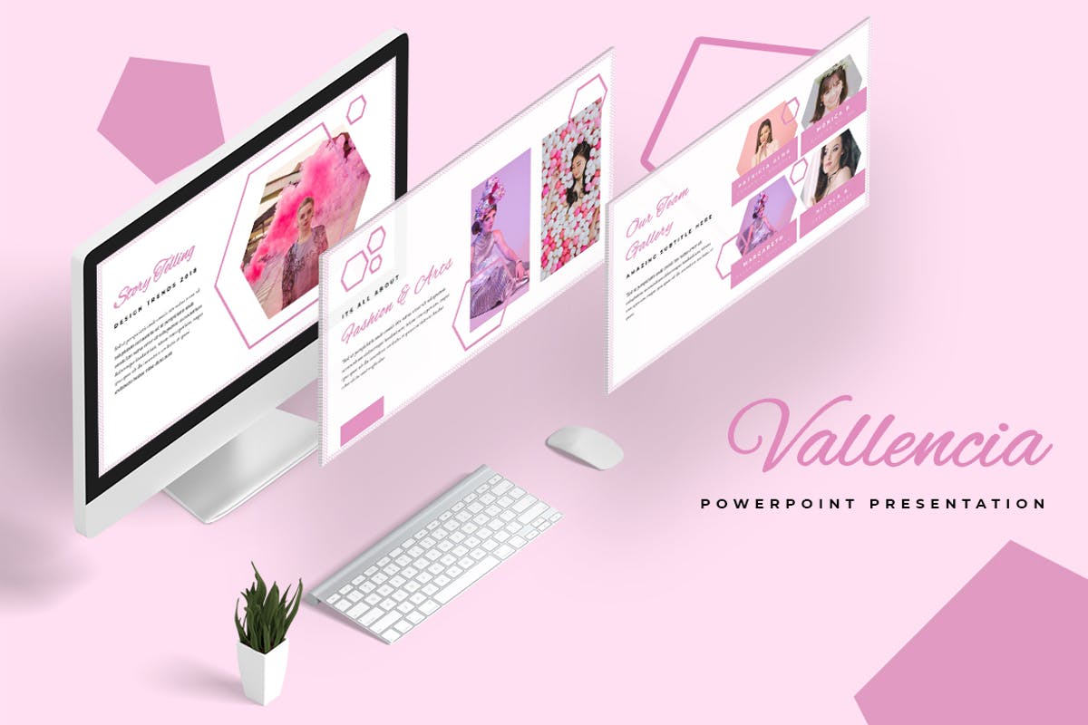 女性主题品牌项目介绍PPT模板素材 Vallencia Powerpoint Presentation