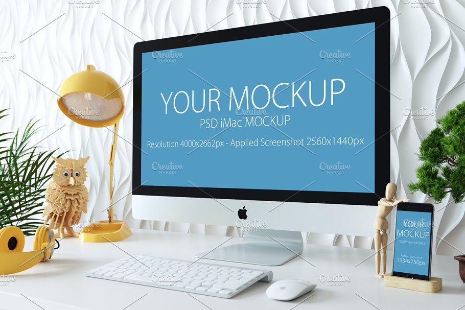 Apple一体机&iPhone手机样机模板 Apple imac & iphone mockup