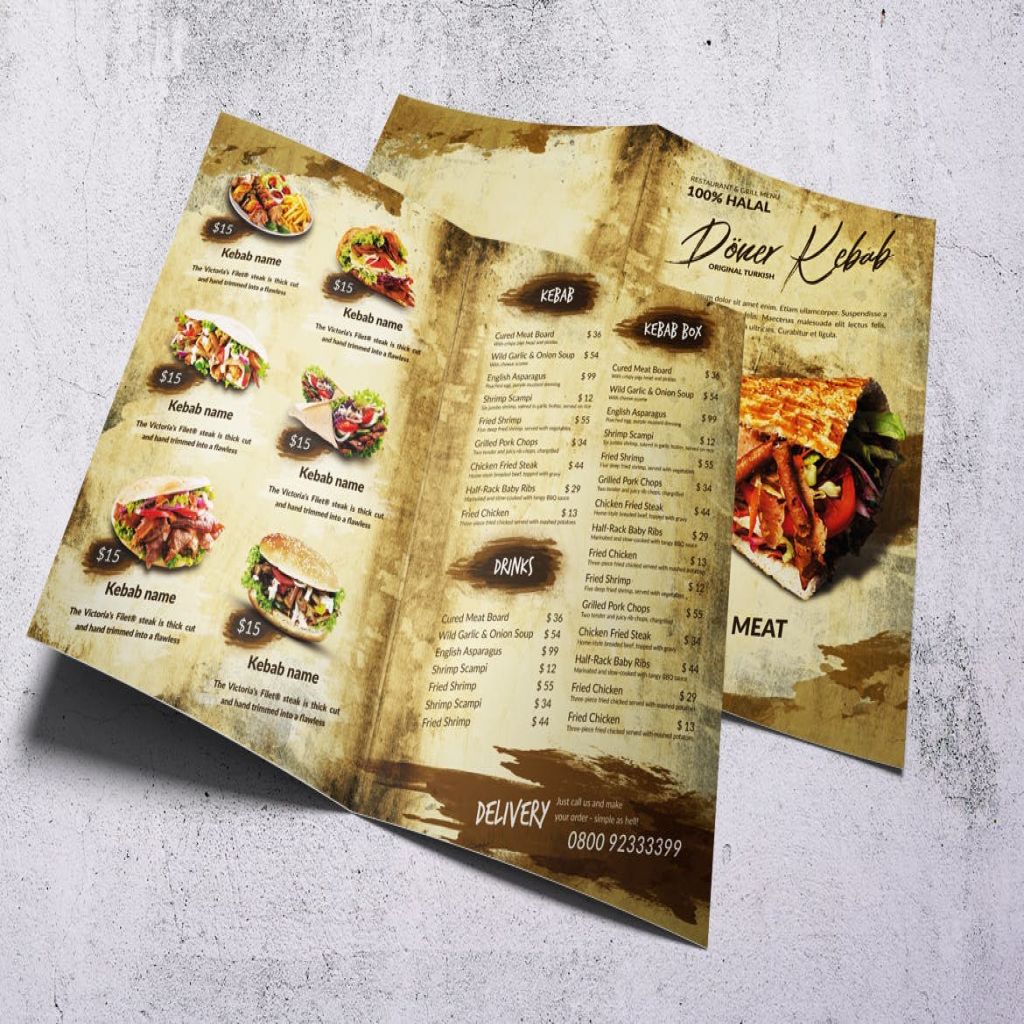 土耳其烤肉菜单设计模板 doner kebab vintage food menu bundle插图1