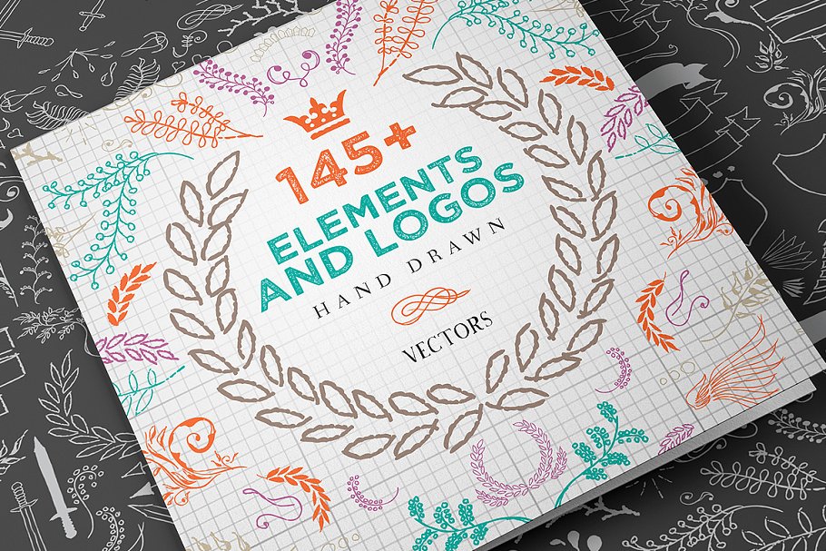 Logo设计优雅手绘花环装饰元素 Hand Drawn Elements and Logos