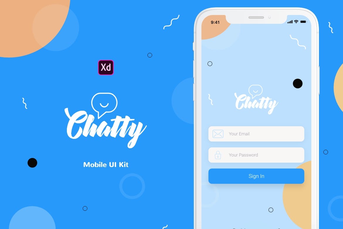 社交APP应用UI设计套件for XD Chatty Mobile UI Kit