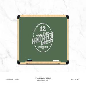12个手绘粉笔黑板画徽章 12 Chalk Badges EPS and AI