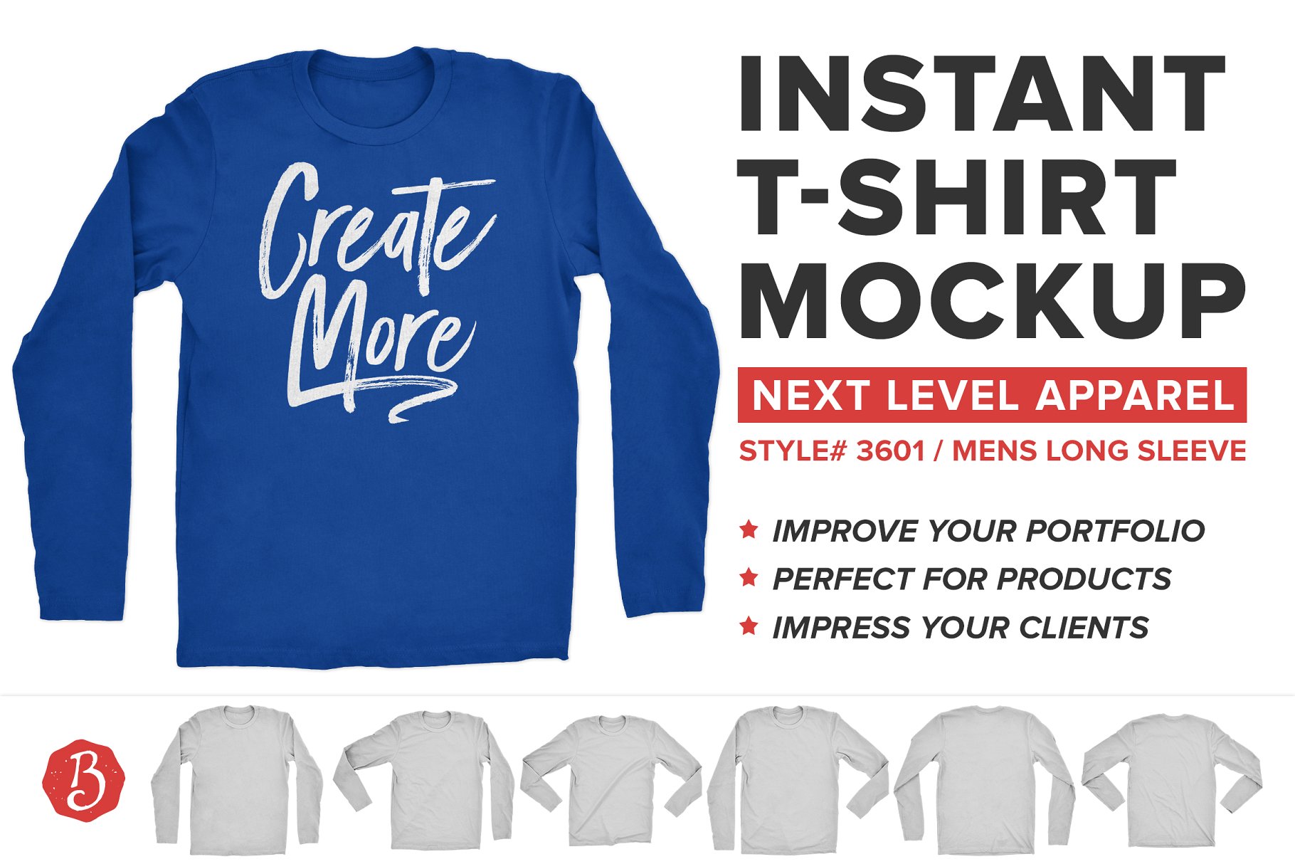 长袖圆领T恤样机模板 Next Level Long Sleeve Shirt Mockup