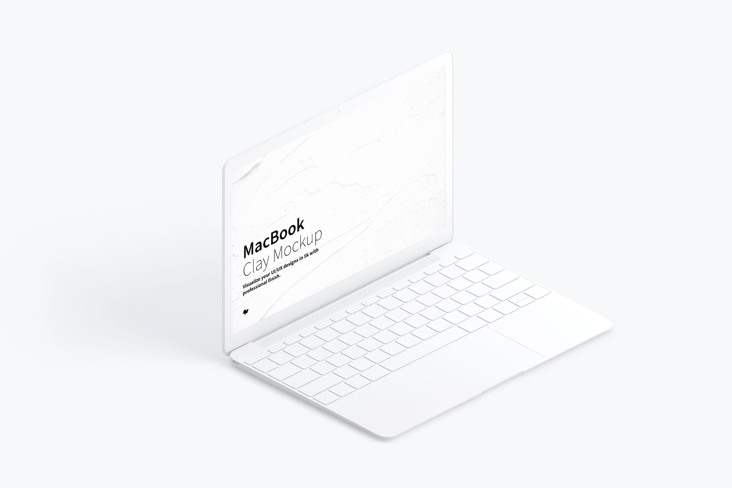 MacBook超极本屏幕演示效果左视图样机 Clay MacBook Mockup, Isometric Left View