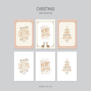 复古设计风格圣诞节贺卡矢量设计模板集 Christmas Greeting Card Vector Set