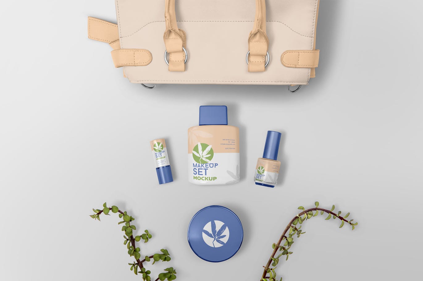 高品质的简约化妆品品牌包装设计VI样机展示模型mockups