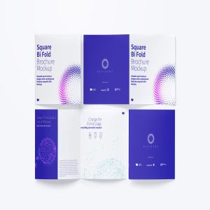 方形折页传单版式设计图样机04 Square Bi Fold Brochure Mockup 04