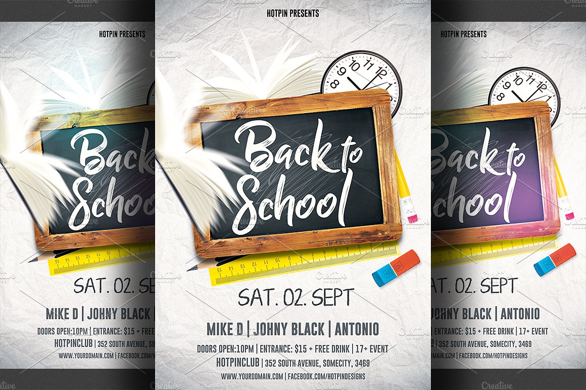 重返校园系列聚会传单模板 Back to School Party Flyer Template