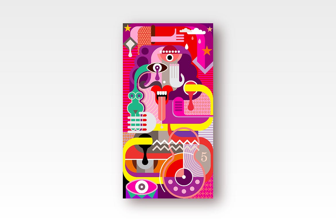 吐舌头的男人抽象手绘矢量插画 Portrait of a man with his tongue hanging out