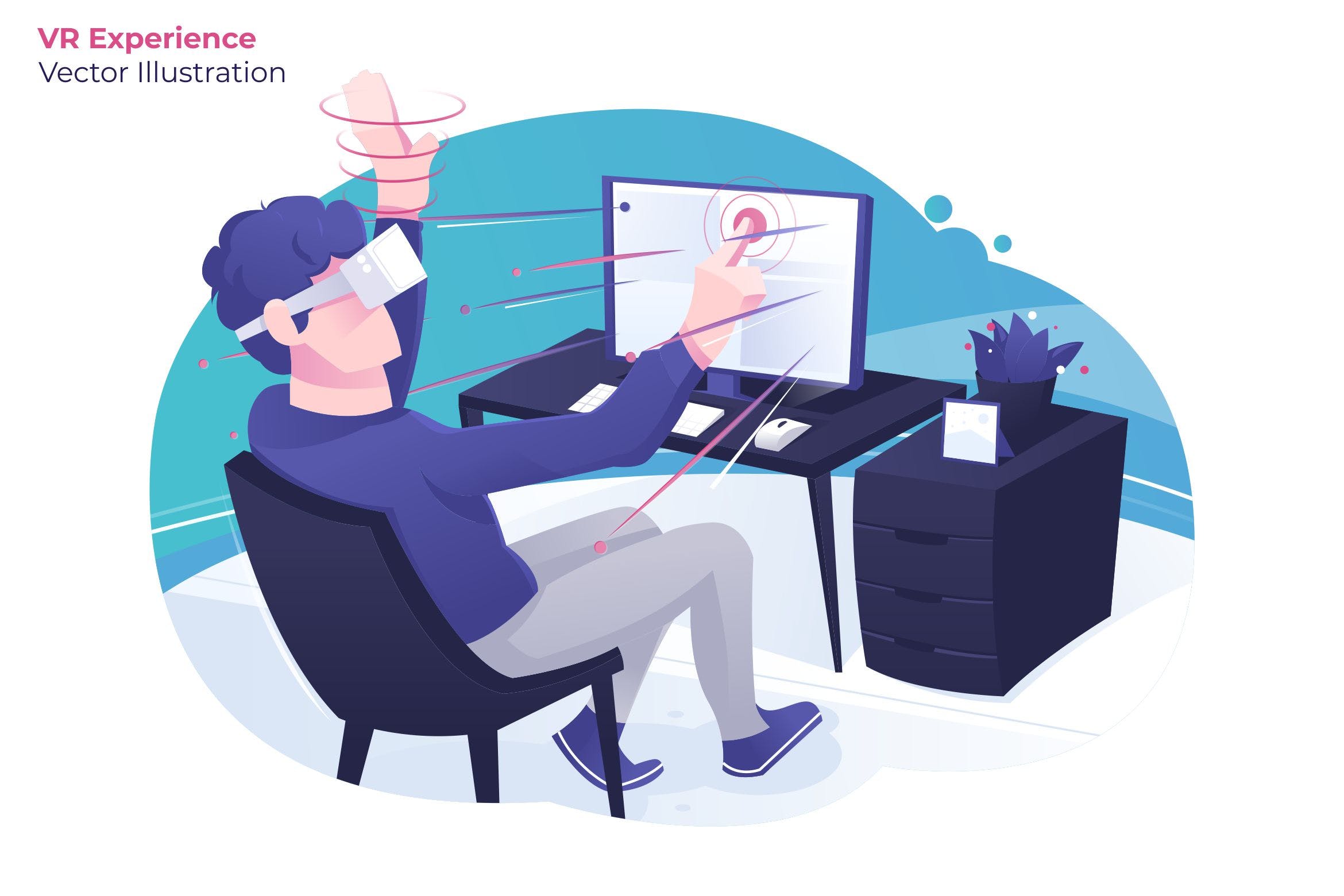 VR虚拟现实体验场景概念插画素材 VR Experience – Vector Illustration