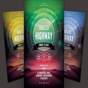 另类音乐活动宣传传单模板 Endless Highway Flyer Template