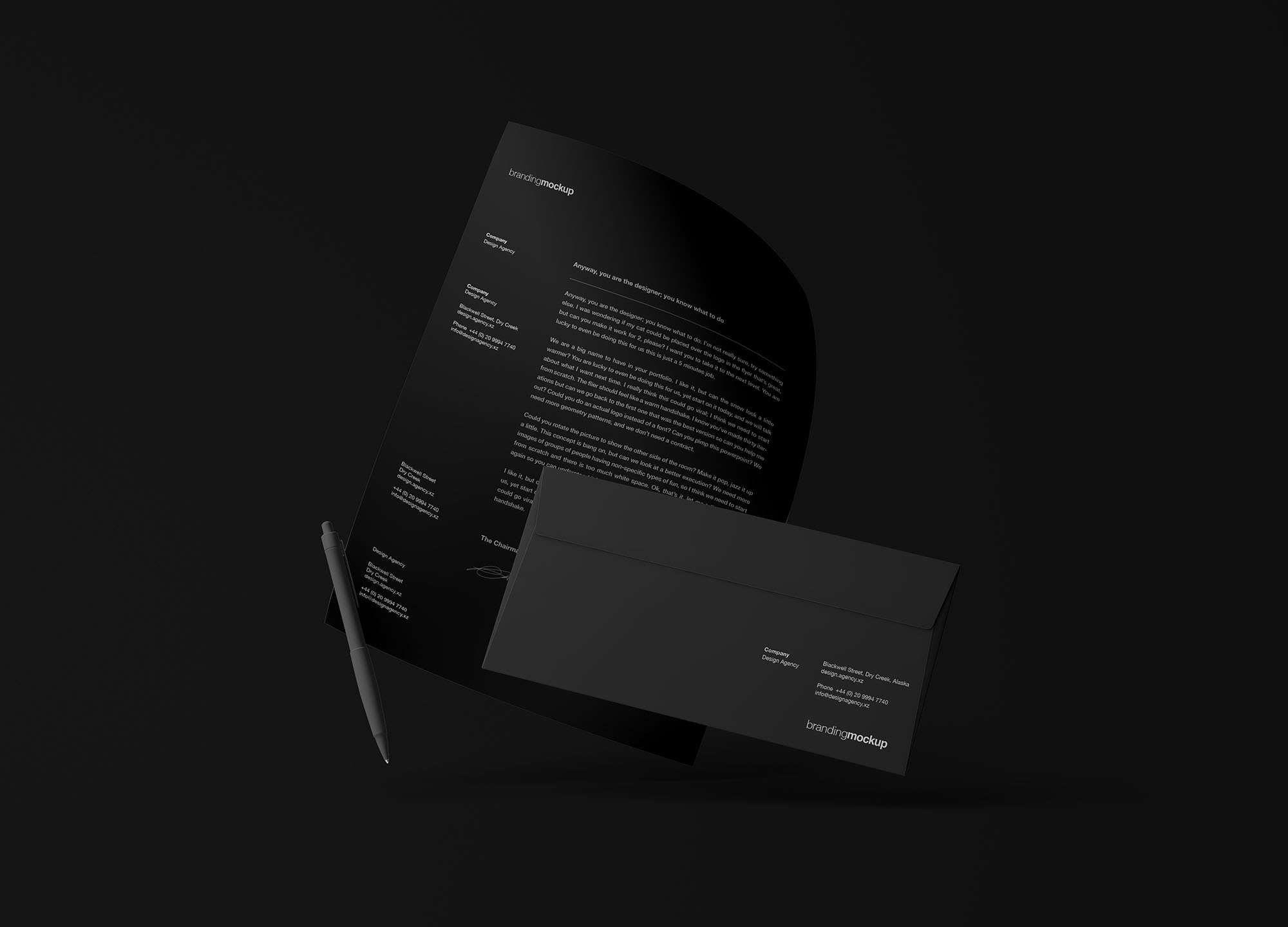 悬浮状态的信封＆信纸设计效果图样机模板 Floating Branding Mockup