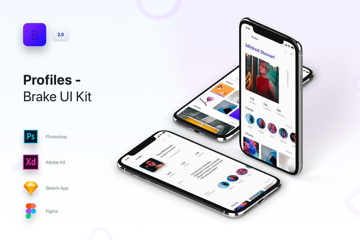 创意设计APP应用UI套件[for PS, Sketch, Figma&Adobe XD] Brake UI Kit 2.0 – Profiles