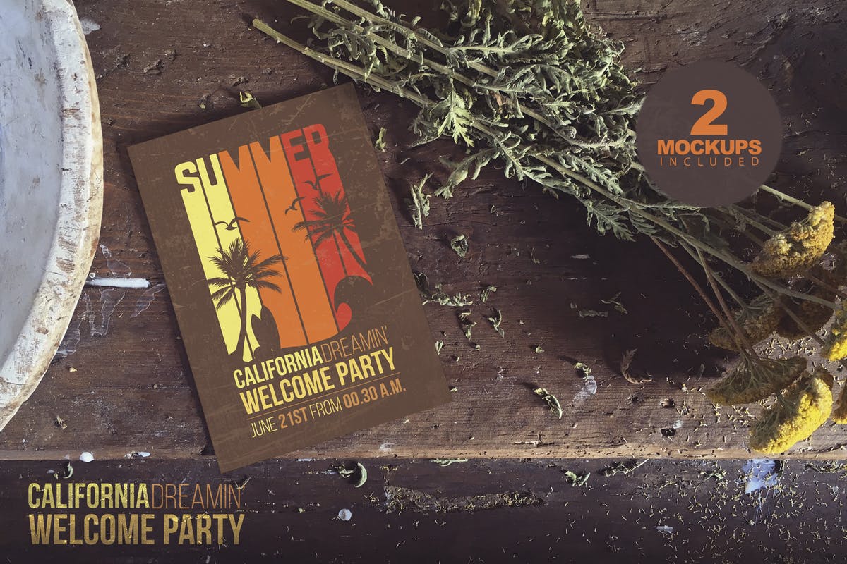 花卉装饰场景海报设计样机模板 Vintage Flowers Duo