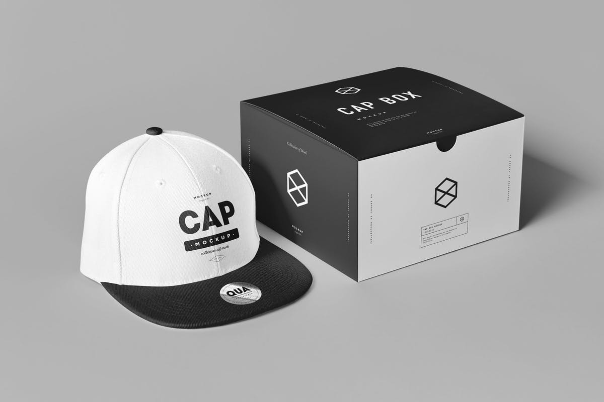 帽子鸭舌帽&包装盒样机模板 Cap & Box Mock-up