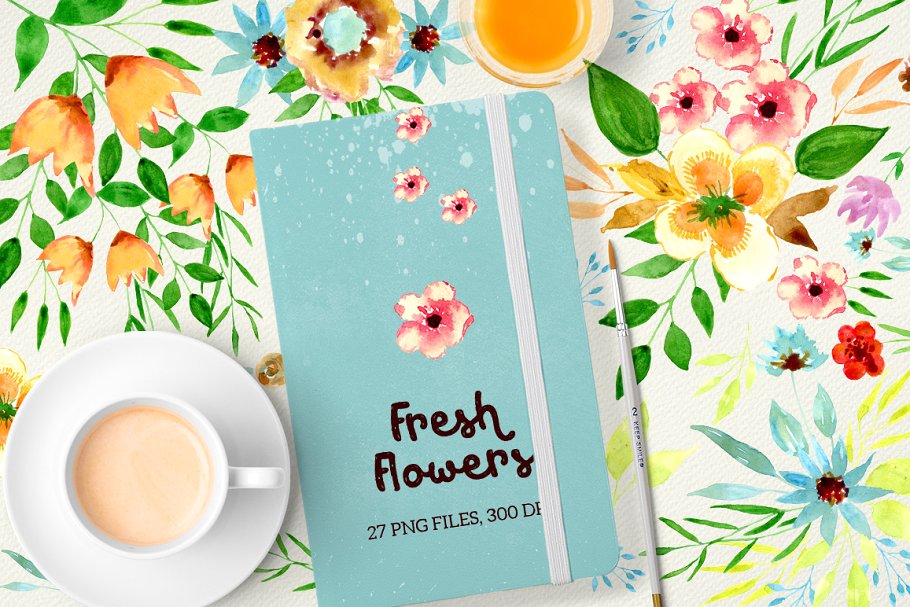 手工彩绘鲜花插画艺术平面设计素材 Fresh Flowers