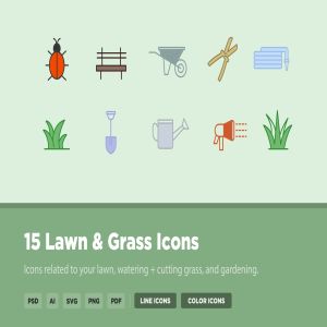 15枚草坪&草地矢量图标 15 Lawn & Grass Icons