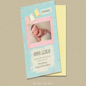 新生儿庆生生日派对聚会邀请卡设计模板 Girl Birth Announcement Template