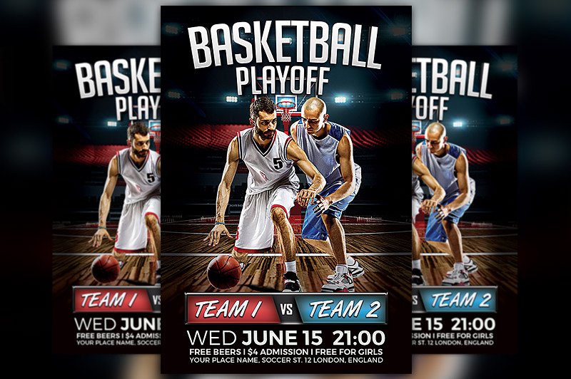 篮球季赛后宣传传单模板 Basketball Playoff Flyer Template