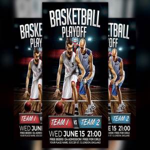 篮球季赛后宣传传单模板 Basketball Playoff Flyer Template