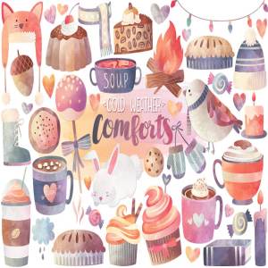 秋冬主题水彩剪切画（39款独立元素） Watercolor Autumn & Winter Clipart