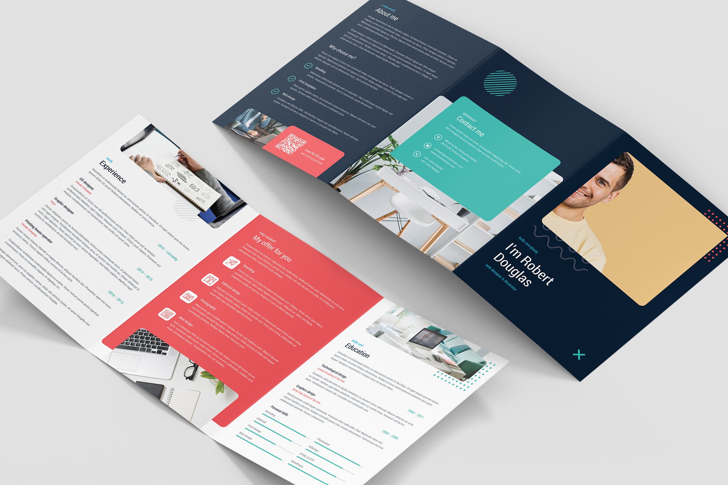 A5尺寸大小三折页个人简历彩页设计模板 Brochure – Resume Tri-Fold A5