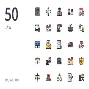 50枚法律主题彩色线条矢量图标 Law 50