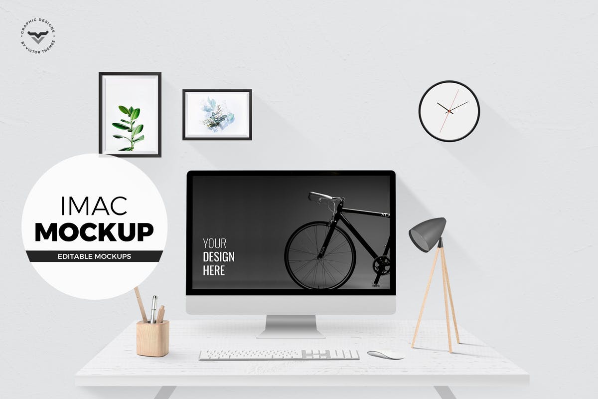 iMac办公桌面场景样机 iMac mockups with Table