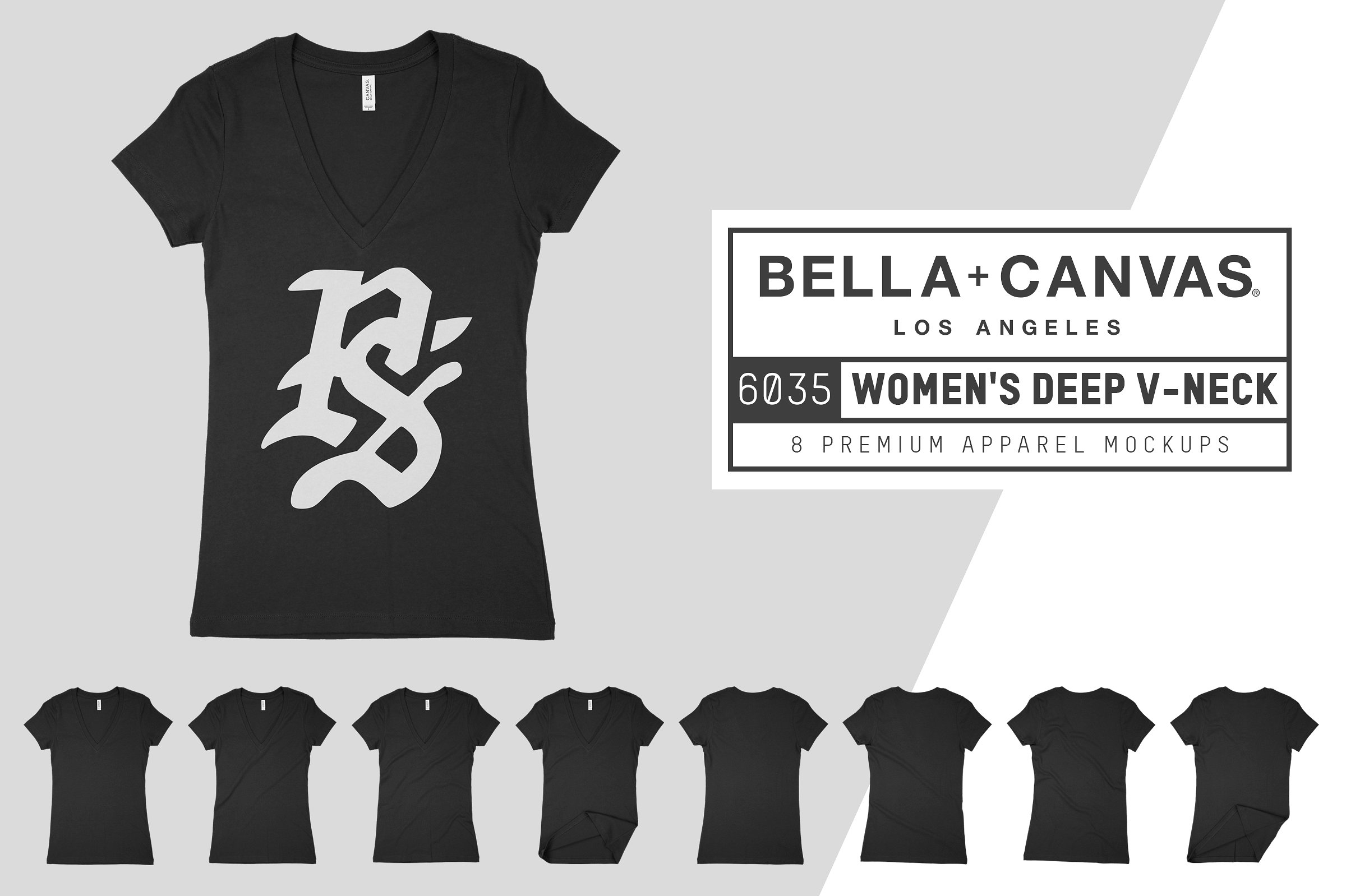 帆布女士深V领T恤服装样机 Bella Canvas 6035 Ladies Deep V-Neck