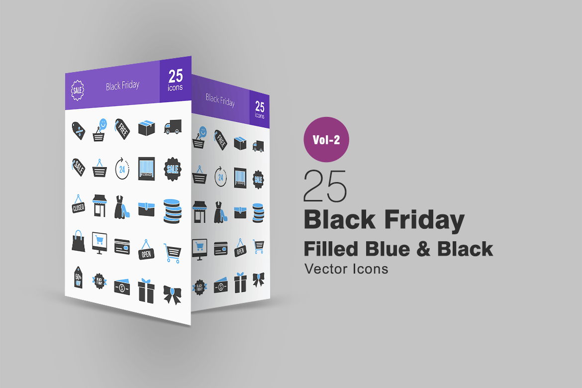 25个黑色星期五购物节主题蓝黑配色图标 25 Black Friday Blue & Black Icons