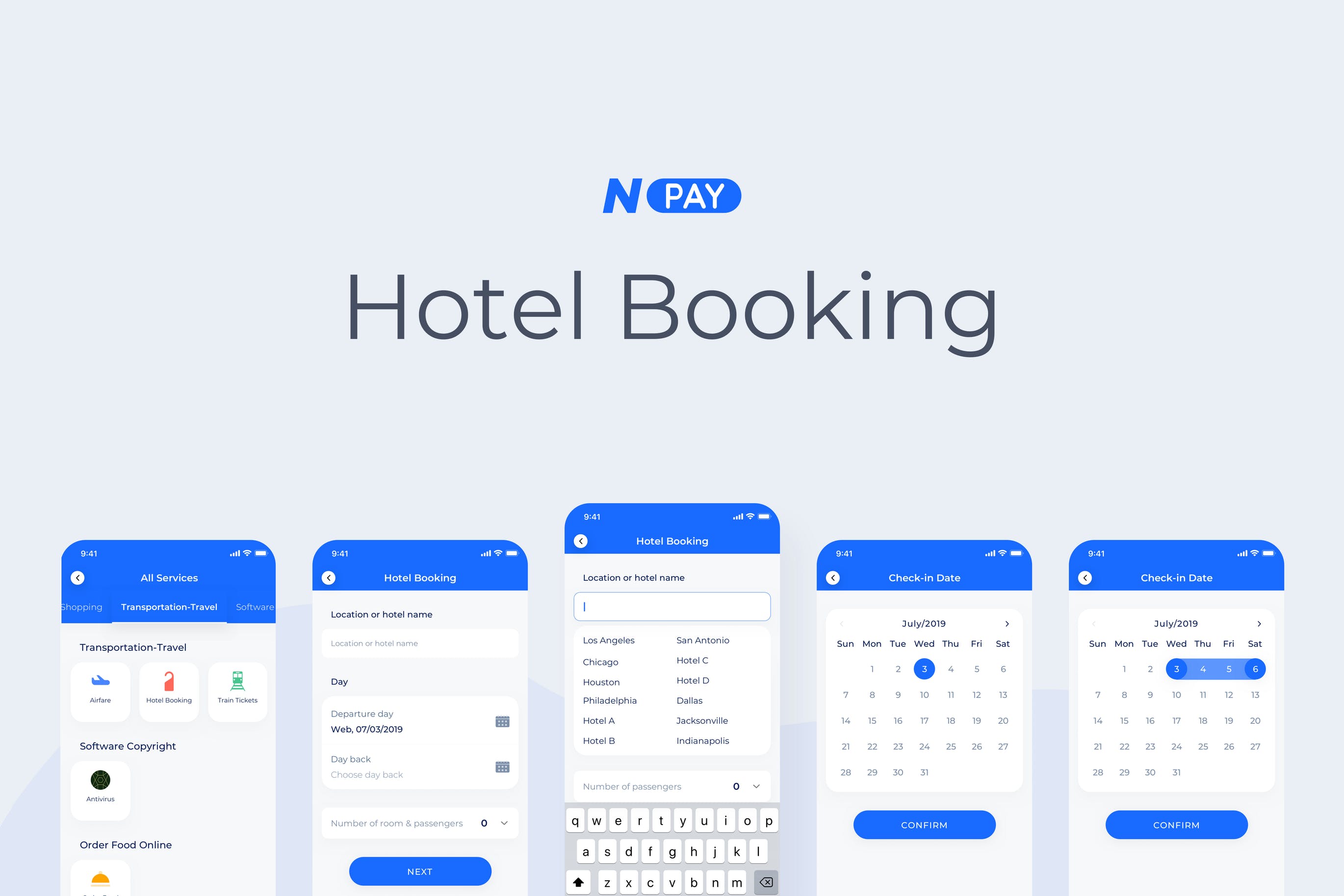 电子钱包APP应用UI设计之酒店预订界面设计模板 Hotel Booking – Wallet Mobile UI – N