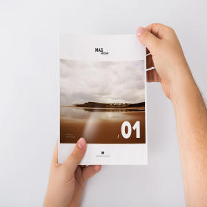 手持方形杂志封面设计预览样机01 Holding Closed Square Magazine Mockup 01