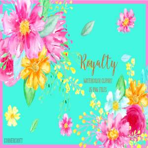 充满活力的手绘五彩浆果花卉剪贴画 Watercolor Clipart Royalty