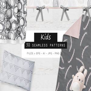 30个超级可爱孩子手绘无缝矢量图案纹理 Kids Hand Drawn Patterns